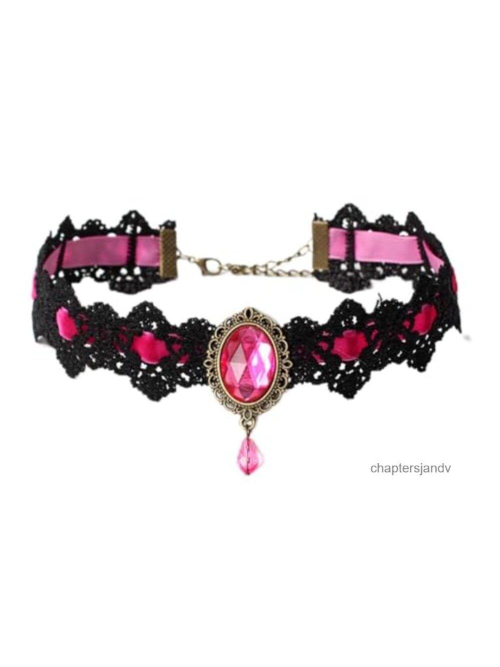 Gothic Lace Choker Necklace Crystal Pendant Vampire Bat Design Halloween